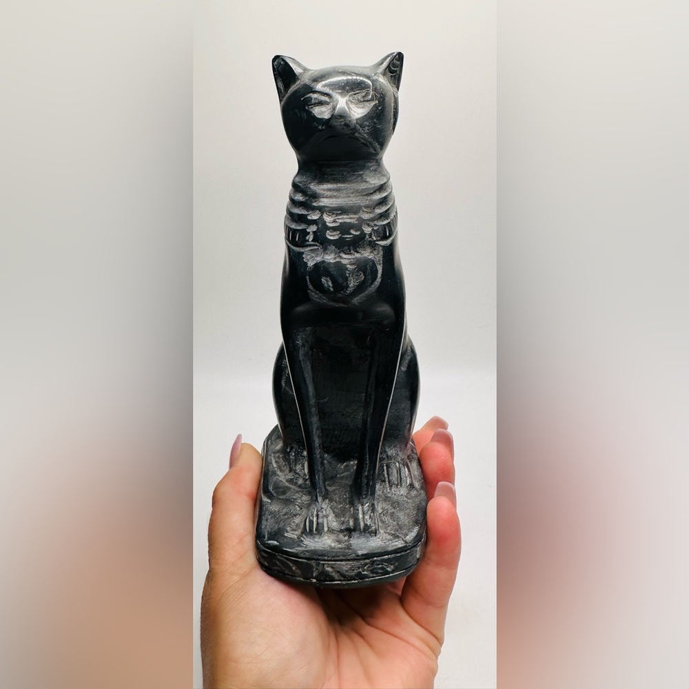 Black Obsidian Egyptian Bastet Carving 6” Tall & 633 Grams